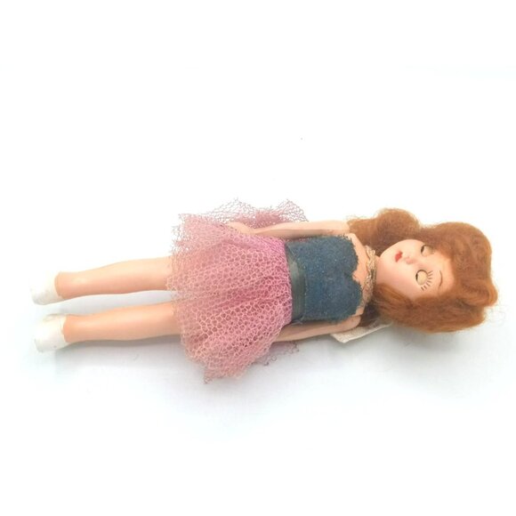 Vintage 1950s Ballerina Doll Sleepy Eyes Pink Tulle Skirt 6.5 In Fashion Toy - Picture 12 of 15